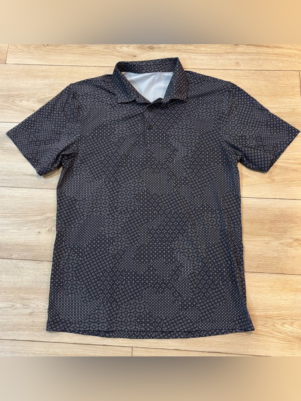Lululemon Propel Polo Shirt Mens Medium M Stitch Camo Ice Grey Deep Coal Sashiko